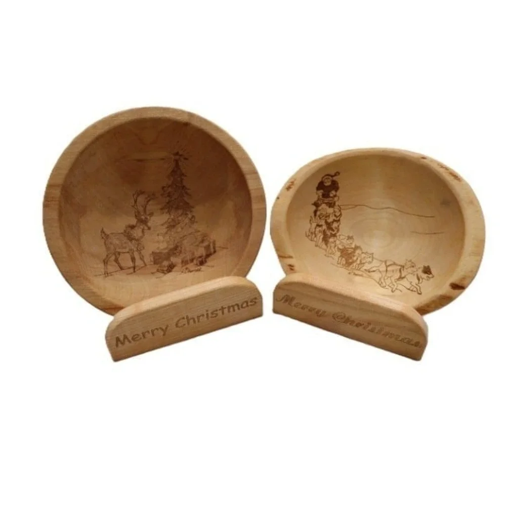 Christmas Wood Bowls with Holders The Great Alaskan Bowl Co  Set/2